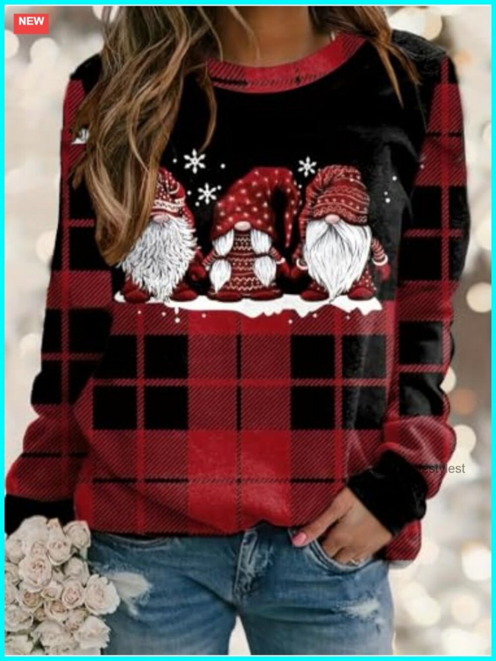 Women's Plaid Graphic Print Long Sleeve Casual Sweatshirt